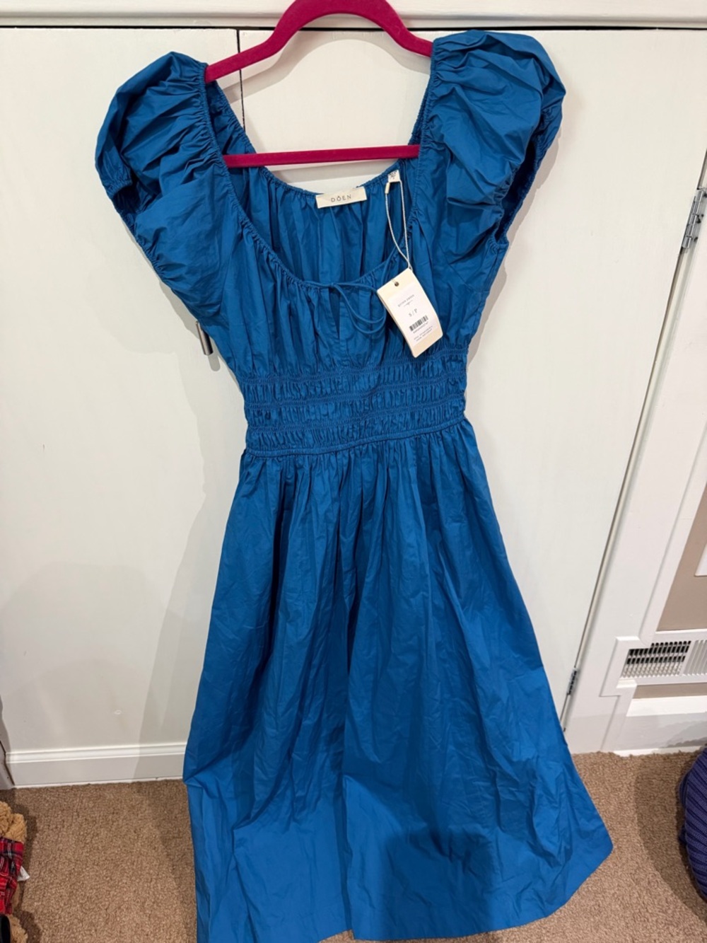Doen Royal Blue Puff-Sleeve Midi Dress